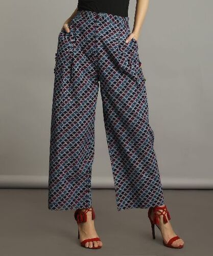 Casual Wear Skin-friendly Printed Handloom Cotton Palazzo Pants For Ladies