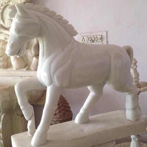 Floor Mounting White Plain Marble Horse Statue