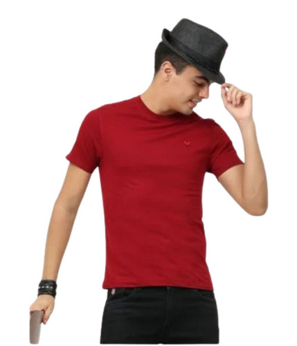 Round Neck Short Sleeves Mens Cotton Plain T Shirt