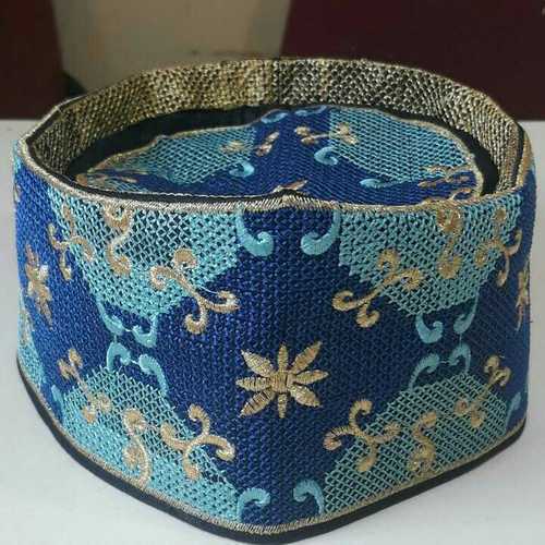 Blended Jacquard Blue Weaving Round Muslim Cap