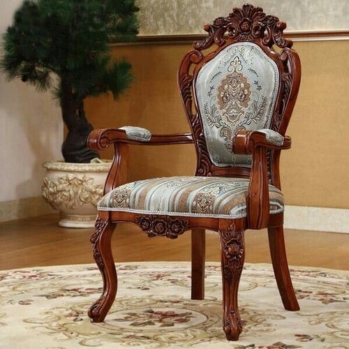 Brown Wooden Carved Chairs With Arms For Home Use