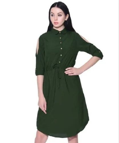 Collar Neck 3/4th Sleeves Party Wear One Piece Western Dress For Ladies