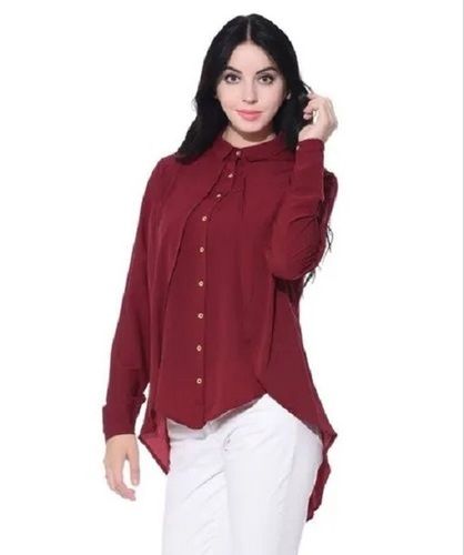 Full Sleeves Plain Crepe Ruffle Overlay Party Wear Shirt For Ladies