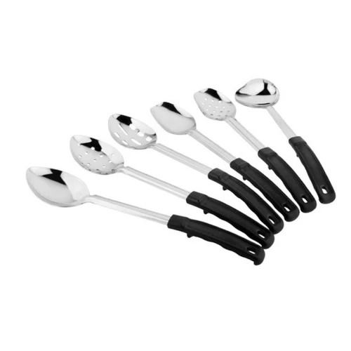 Set of 6 Stainless Steel Serving and Cooking Spoons with Plastic Handle