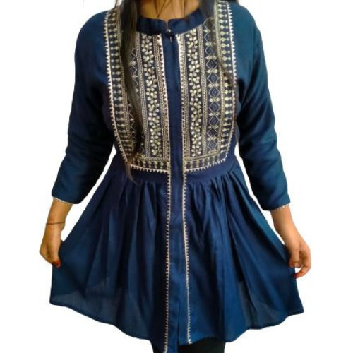 Women's Rayon Embroidery Neck Short Kurti