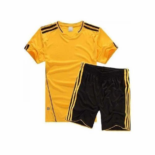 Yellow Black Polyester Sports Wear Set (T Shirt And Short)