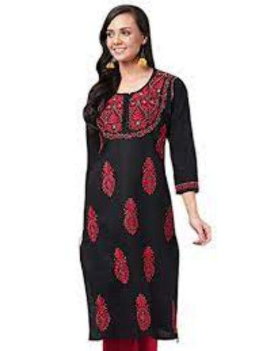 Printed Cotton Chikan Kurti For Casual Wear