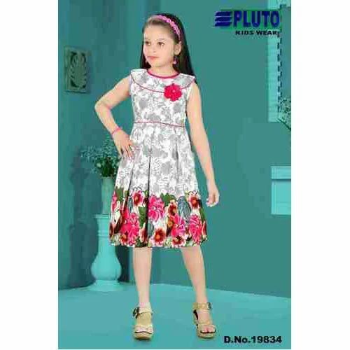 Regular Wear Girls Printed Cotton Frock