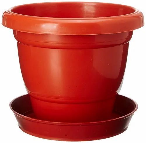 8 Inch Red Plant Pot With Bottom Plate