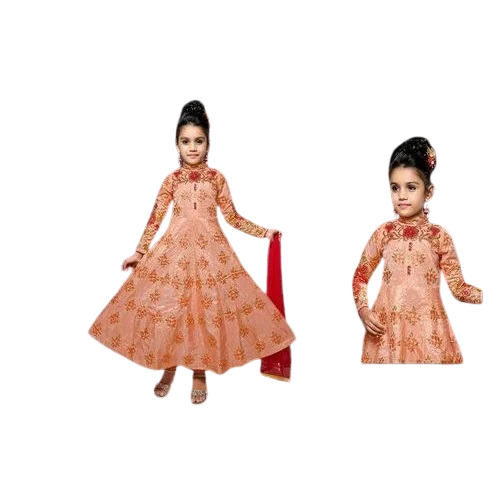 As Shown In The Image Party Wear Round Neck Long Sleeves Kids Designer Anarkali Suit