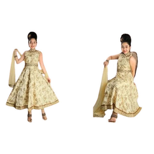 Party Wear Sleeveless Round Neck Heavy Embroidered Ladies Anarkali Suit