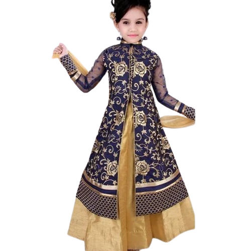 Round Neck Long Sleeves Party Wear Designer Kids Anarkali Suit