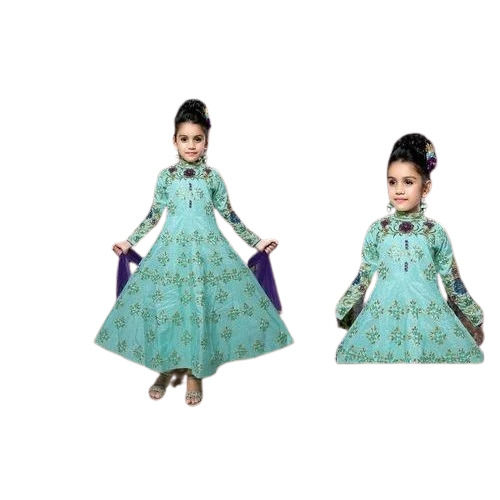 Round Neck Long Sleeves Party Wear Trendy Kids Anarkali Suit