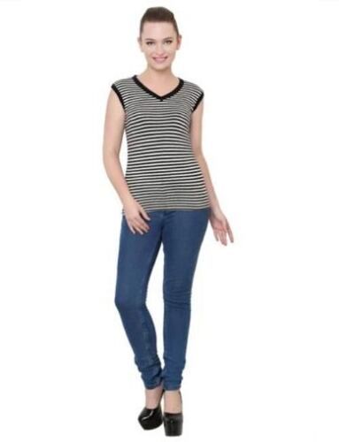 Striped Pattern V-neck Ladies Designer Tops