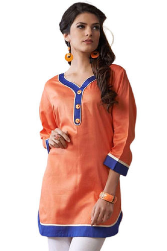 V-Neck Regular Fit Plain Casual Wear Ladies Cotton Short Kurtis