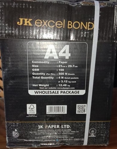 व्हाइट होलसेल पैक Jk Excel Bond 100 GSM A4 साइज़ पेपर