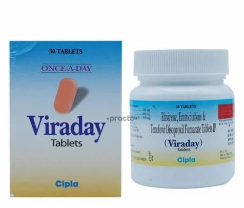 Viraday Tablets 30 Tablets Ingredients: Emtricitabine (200Mg) + Tenofovir Disoproxil Fumarate (300Mg) + Efavirenz (600Mg)