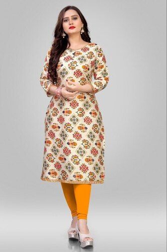 Multiple Ladies Round Neck Printed Cotton Kurti With Legging