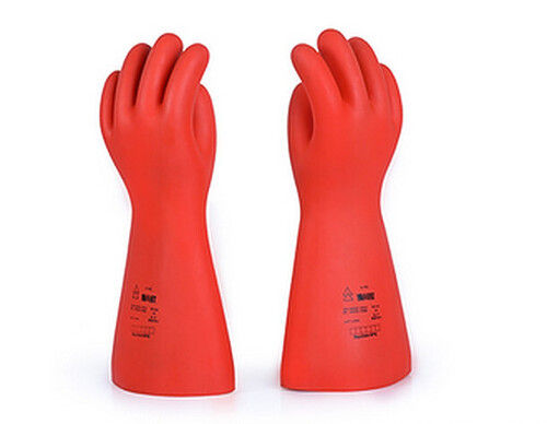 Red Comfortable Fit Full Finger Plain Electrical Rubber Hand Gloves For ...