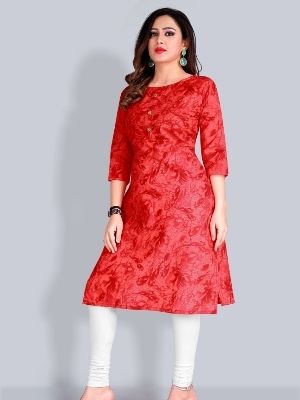 Round Neck And Red Color Women Kurtis Bust Size: 