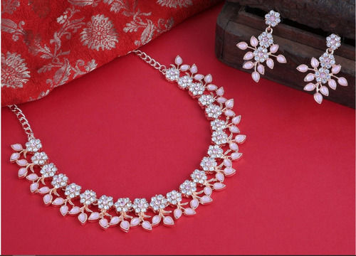 Charm Necklace Set with Elegent White and Rose Stones