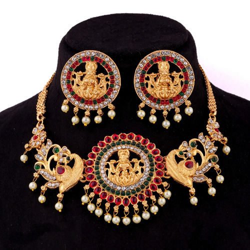 Traditional Antique Jewellery Set with Lakshmi Peacock Design