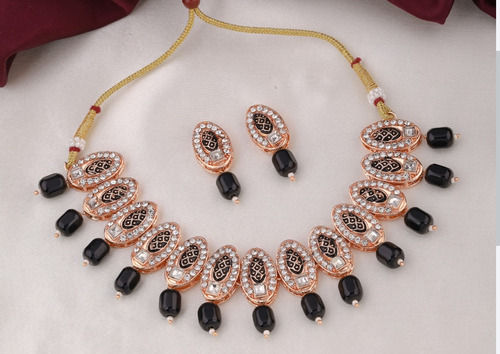 Traditional White And Green Stone Party Wear Necklace Set