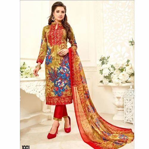 Ladies Printed Cotton Salwar Suit With Dupatta