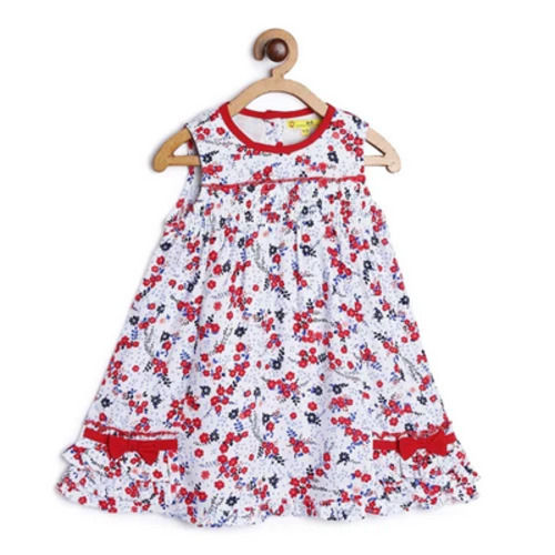 White And Red Baby Girl Cotton Printed Frock