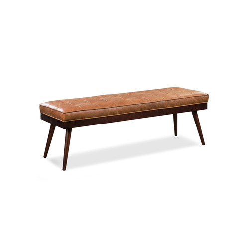 Ezra Bench - Solid Wood With Genuine Tanned Leather Cushion, Brown | Durable, Eco-friendly, Easy To Clean, Tufted Detail 