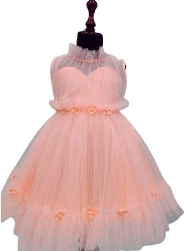 Peach Netted Cup Cake Party Wear Girls Frock