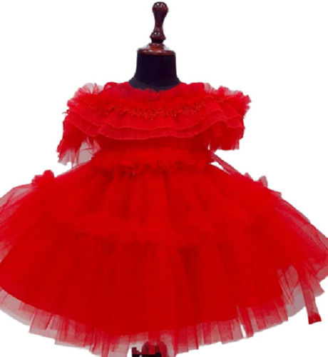 Red Multi Layered Bushy Party Wear Girls Frock