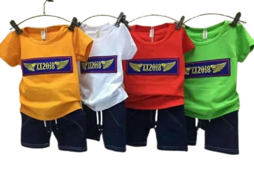 Round Neck Short Sleeves Multicolor Boys Baba Suit