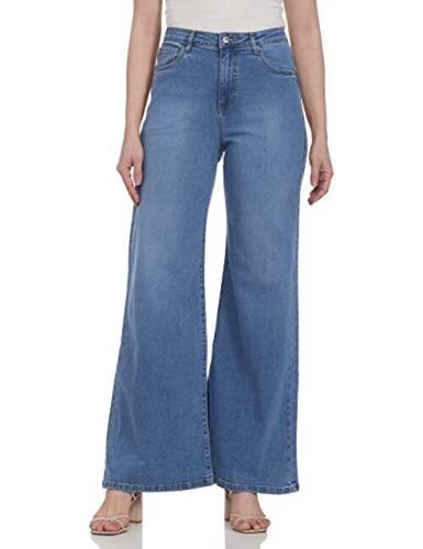 Pull On Denim Palazzo Pants for Women Solid Simple Wide Leg Jeans Daily  Work Office Dress Pants Casual Loose Pants at Amazon Women's Clothing store