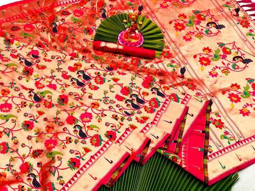 Cotton Silk Red Digital Printed Sarees For Party Wear