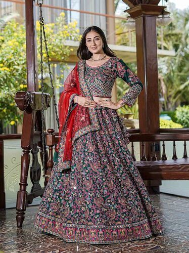 Bewitching Green Color Silk Lehenga For Bridal