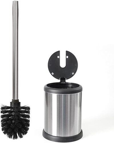 Silver Black Toilettree Products Deluxe Toilet Brush With Lid