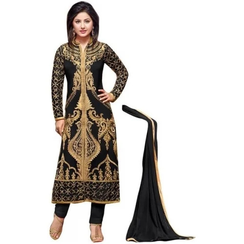 Washable Golden Black Salwar Suit With Dupatta For Party Wear