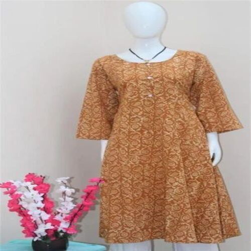 Brown Printed Cotton Kurti For Casual Wear