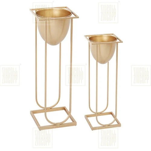 Modern Polished Golden Planter Pot Stand Set Of 2 Pieces Dimensions: 50 X 10 X 10  Centimeter (Cm)