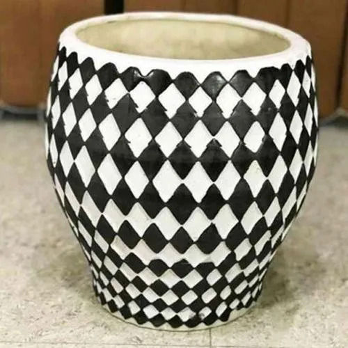 Printed Round Black And White Ceramic Pots For Home Decoration