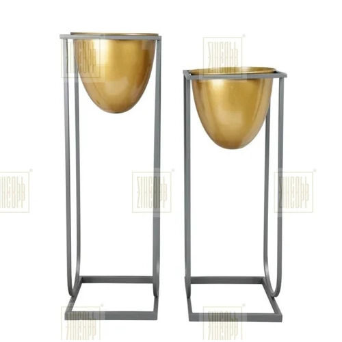 Gold & Grey Portable Modern Planter Pot Set Of 2 Pieces