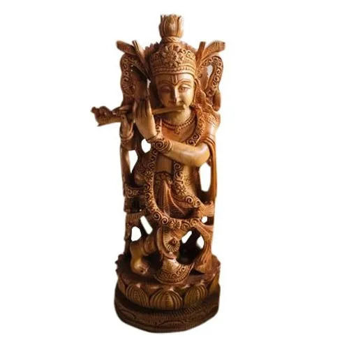 Wooden Krishna Statue For Home Decoration And Temple Use