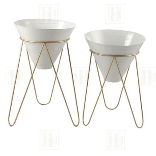 Gold & White 23 X 20 Cm Plain Flower Planter Pot With Stand