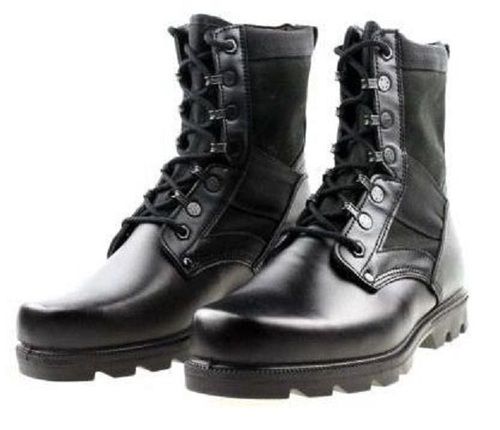 Slip Resistant Lightweight Lace Closure Black Leather High-Ankle Combat Boots