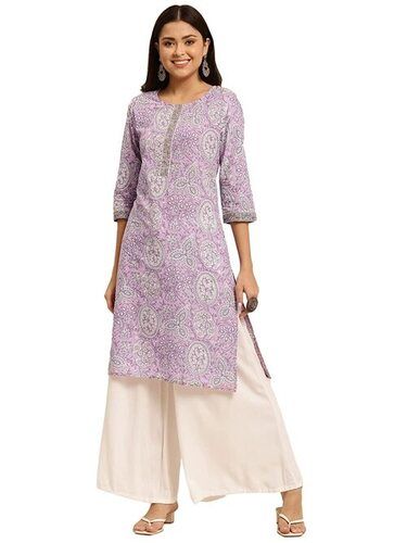 Ladies 3/4th Sleeves Printed Cotton Kurti For Casual Wear