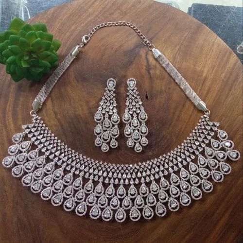 Ladies American Diamond Necklace Set For Party Wear