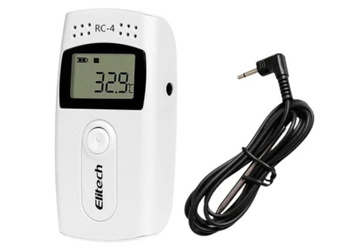 Elitech RC-4 Digital Temperature Data Logger - Plastic, 84mmx44mmx20mm, White & Blue | LCD Display, USB Interface, Multi-Use with Hardcopy Validation