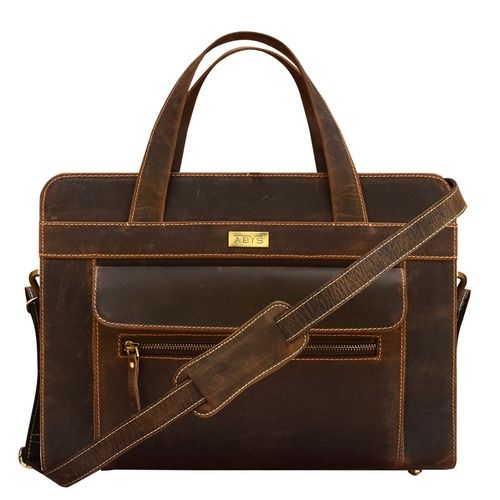 Leather Laptop Office Bag With Zipper Closure