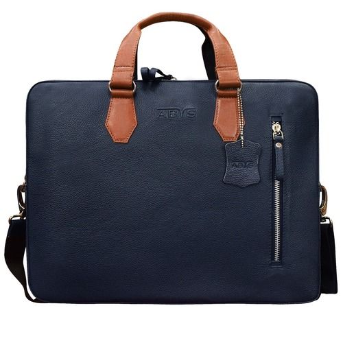 Navy Blue Premium Leather Office Laptop Bag